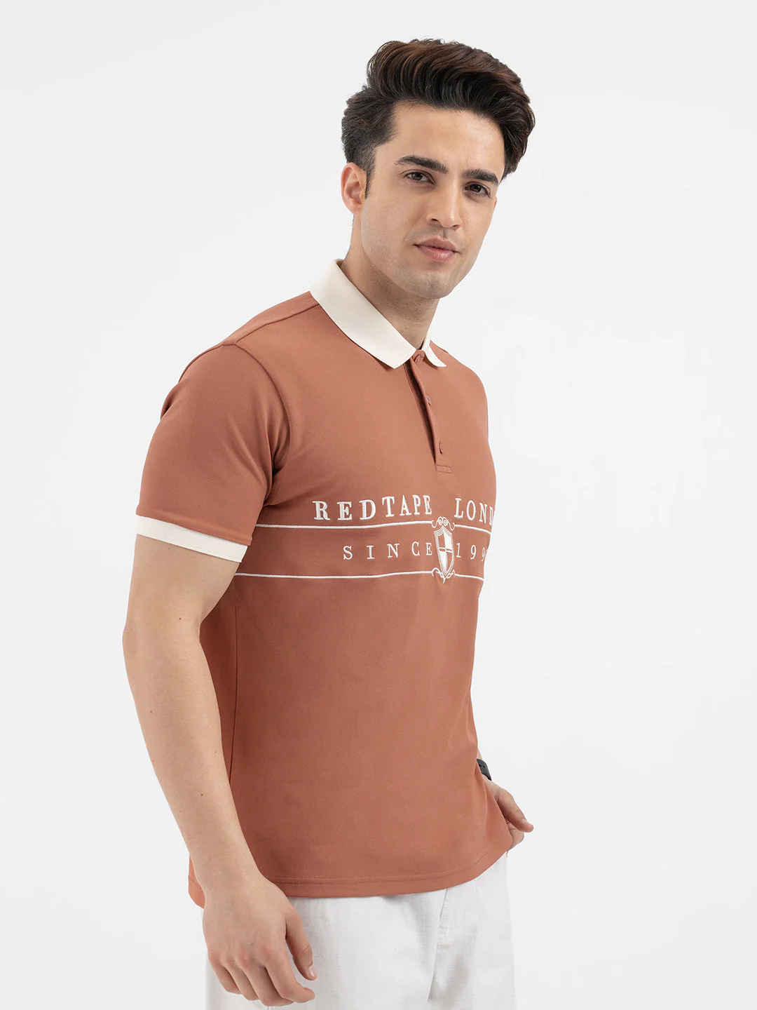 Red Tape Menâ€™s Burnt Orange Polo T-Shirt - Image 6