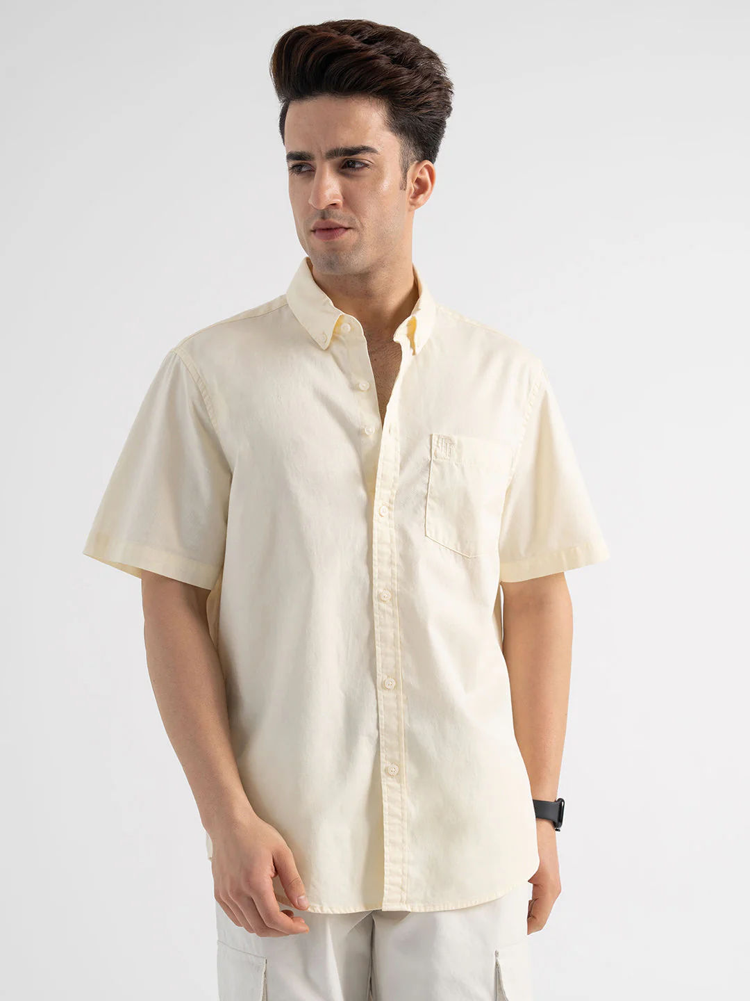 Menâ€™s Casual Pastel Yellow Shirt - Image 2
