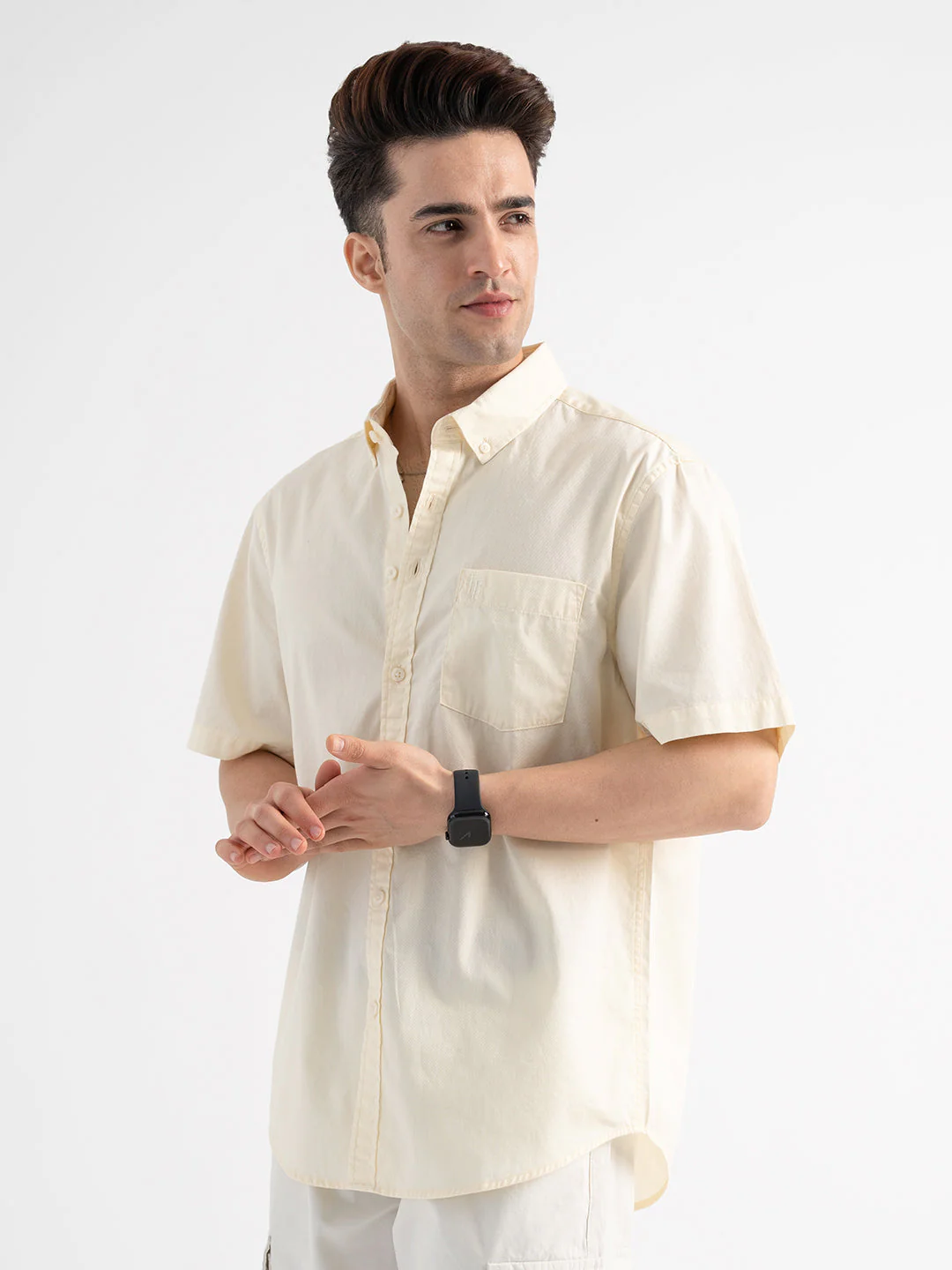 Menâ€™s Casual Pastel Yellow Shirt - Image 3