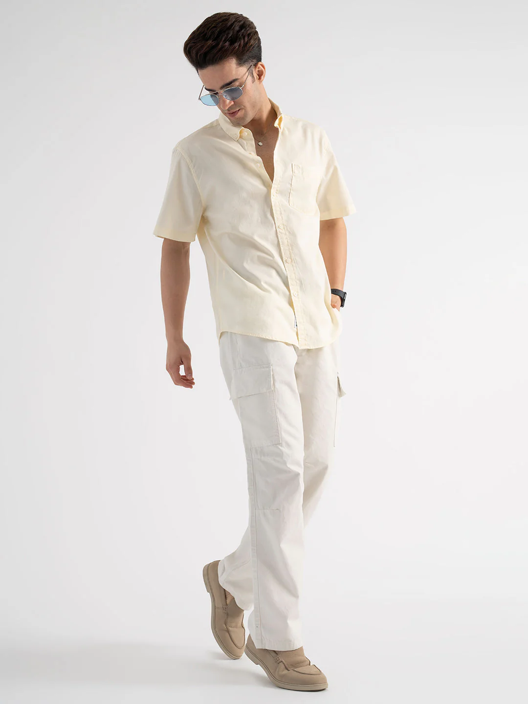 Menâ€™s Casual Pastel Yellow Shirt - Image 6