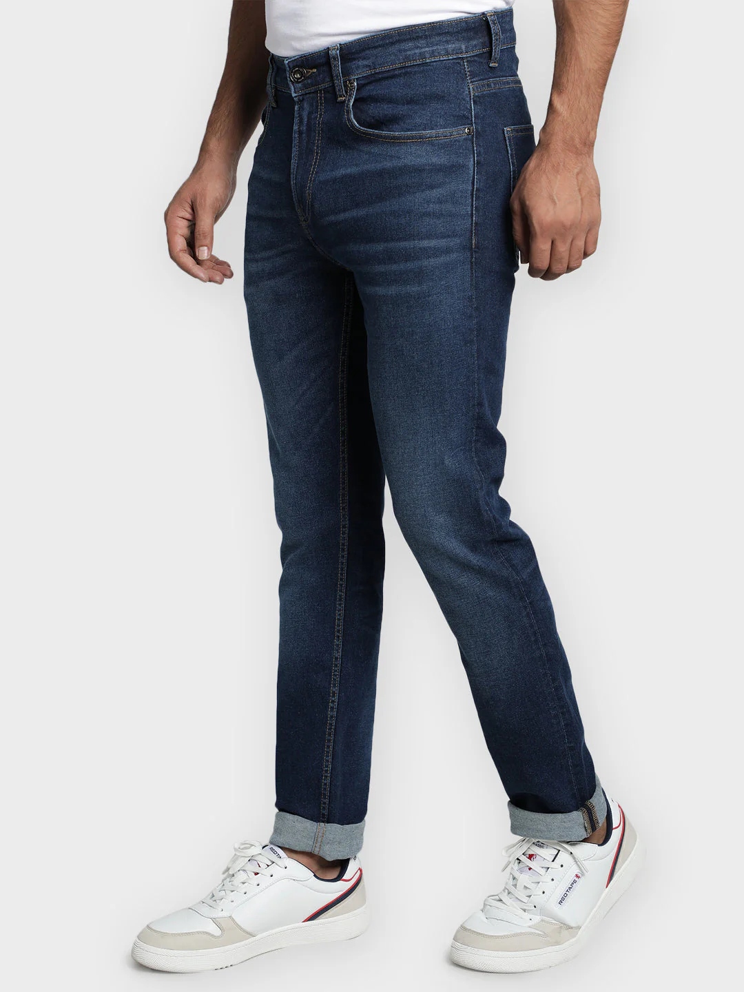 Men Dark Blue Cotton Elastane Skinny Fit Jeans - Image 2