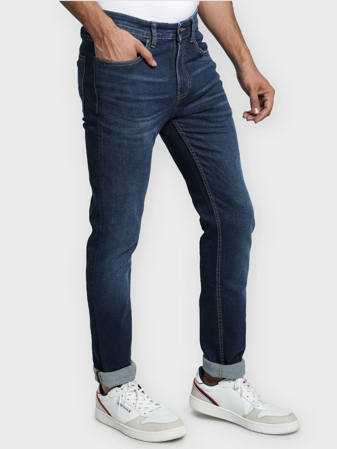 Men Dark Blue Cotton Elastane Skinny Fit Jeans - Image 3