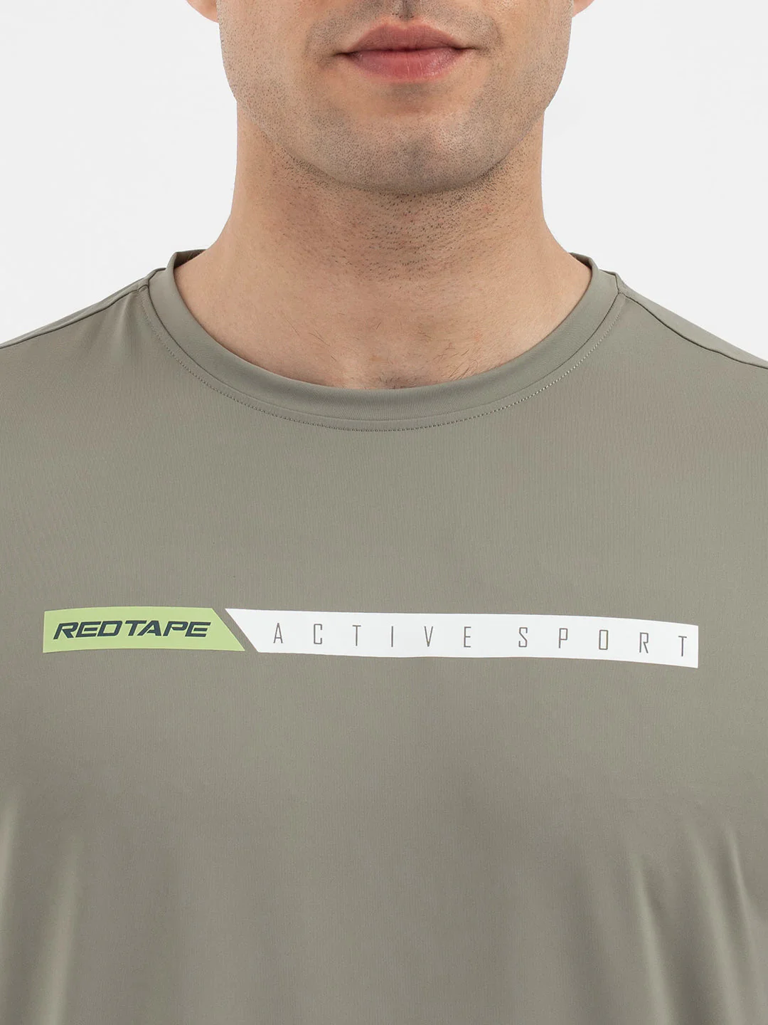 Red Tape Menâ€™s Light Olive Graphic Activewear T-Shirt - Image 4