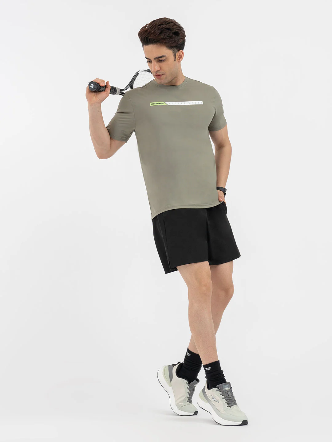 Red Tape Menâ€™s Light Olive Graphic Activewear T-Shirt - Image 5
