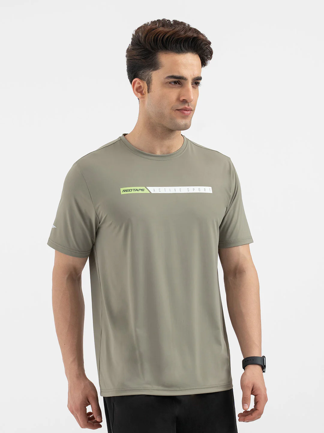 Red Tape Menâ€™s Light Olive Graphic Activewear T-Shirt - Image 6