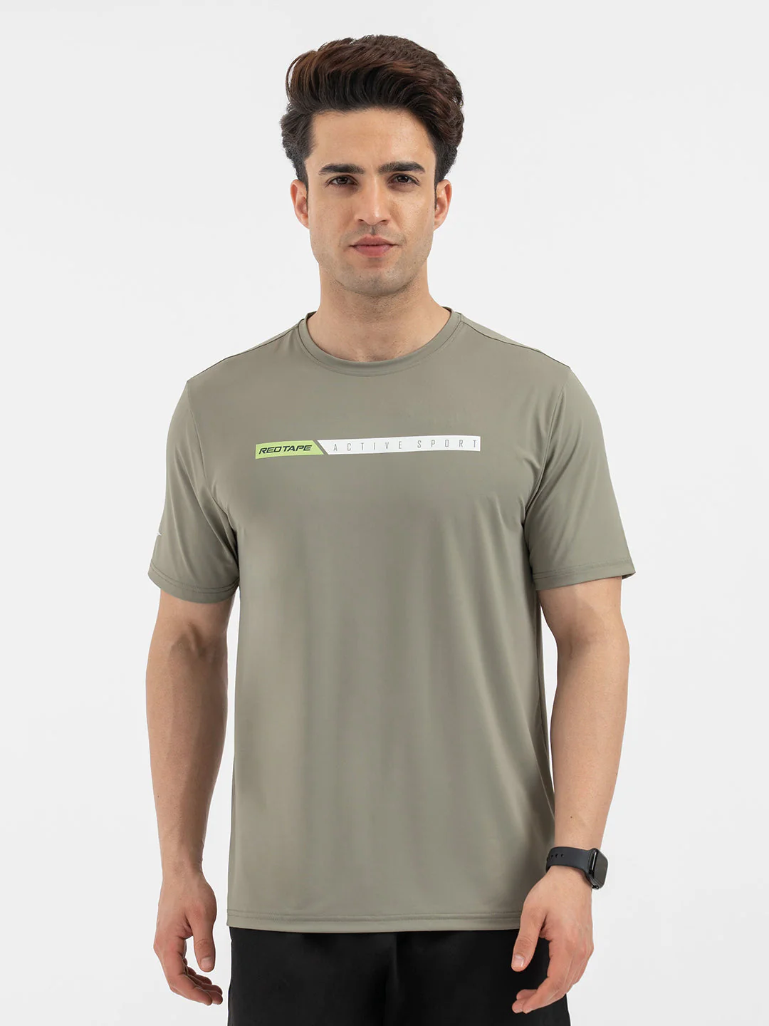 Red Tape Menâ€™s Light Olive Graphic Activewear T-Shirt - Image 7