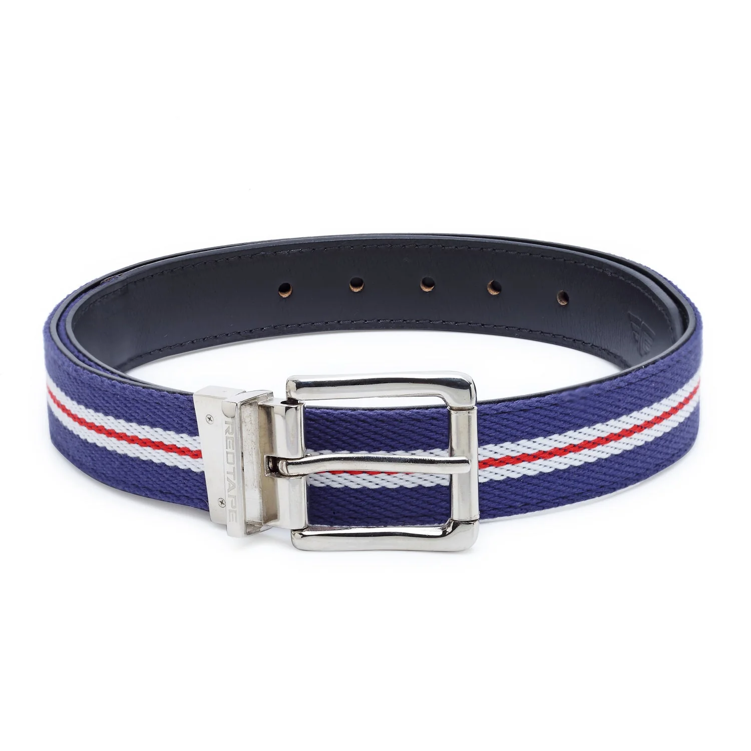 Men Navy Black Leather Reversible Belt - Image 2