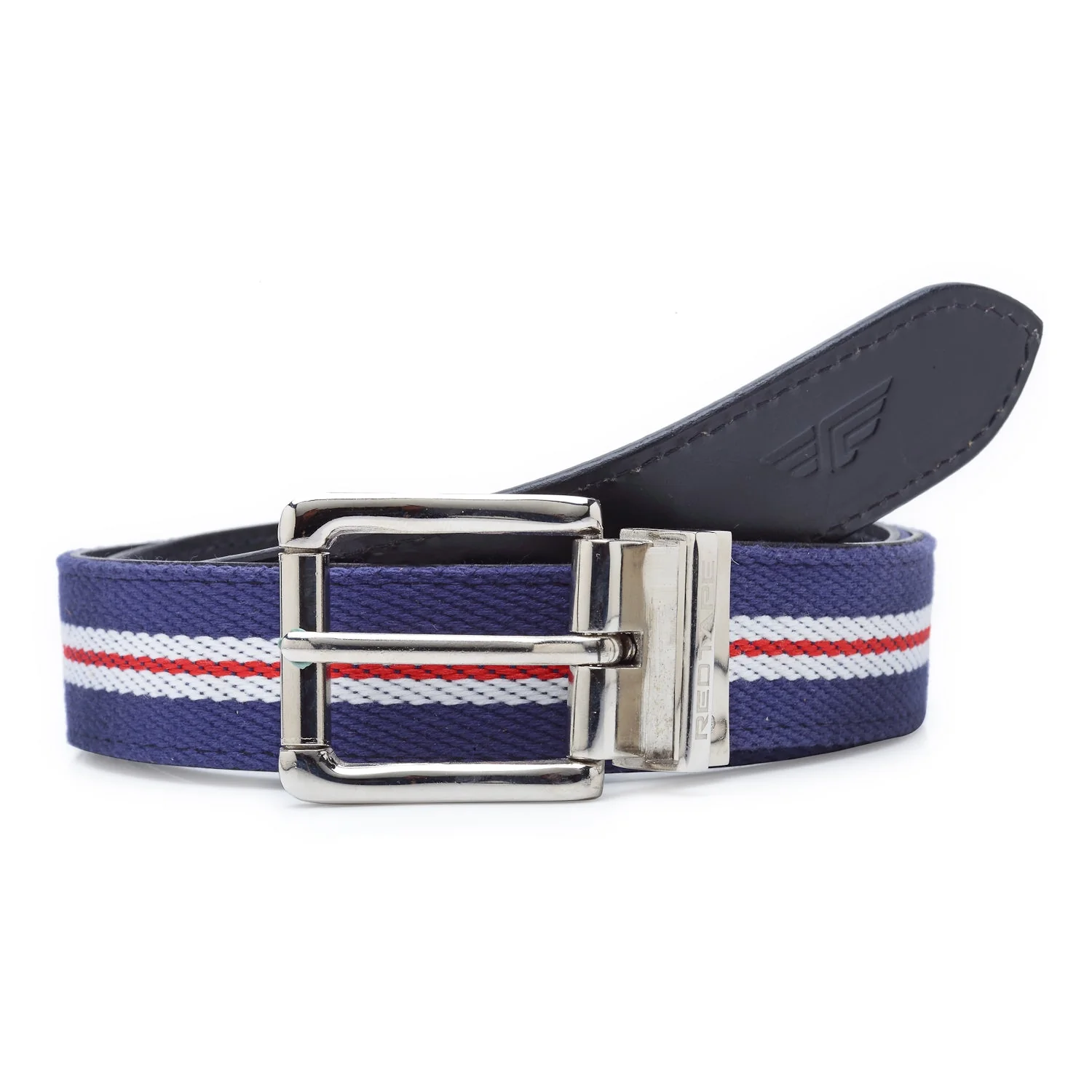 Men Navy Black Leather Reversible Belt - Image 6