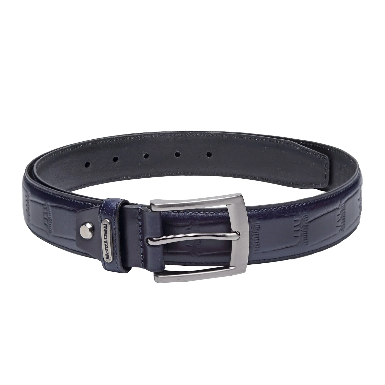 Men Navy Leather Belt - Image 3