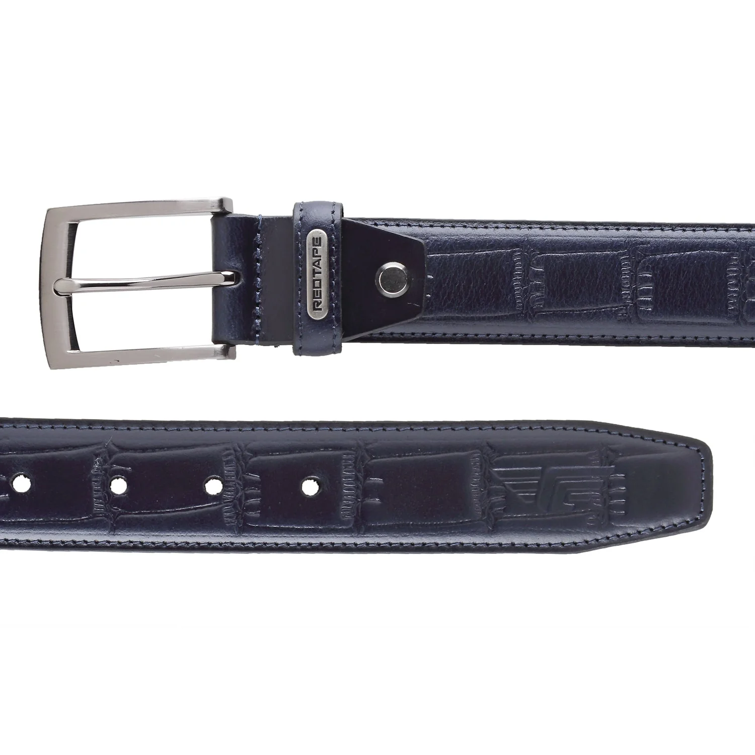 Men Navy Leather Belt - Image 4