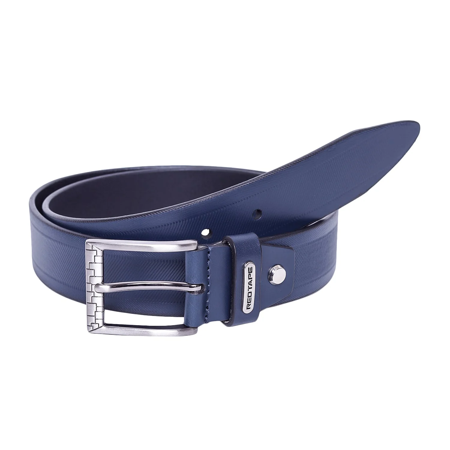 Men Navy Leather Belt - Image 6