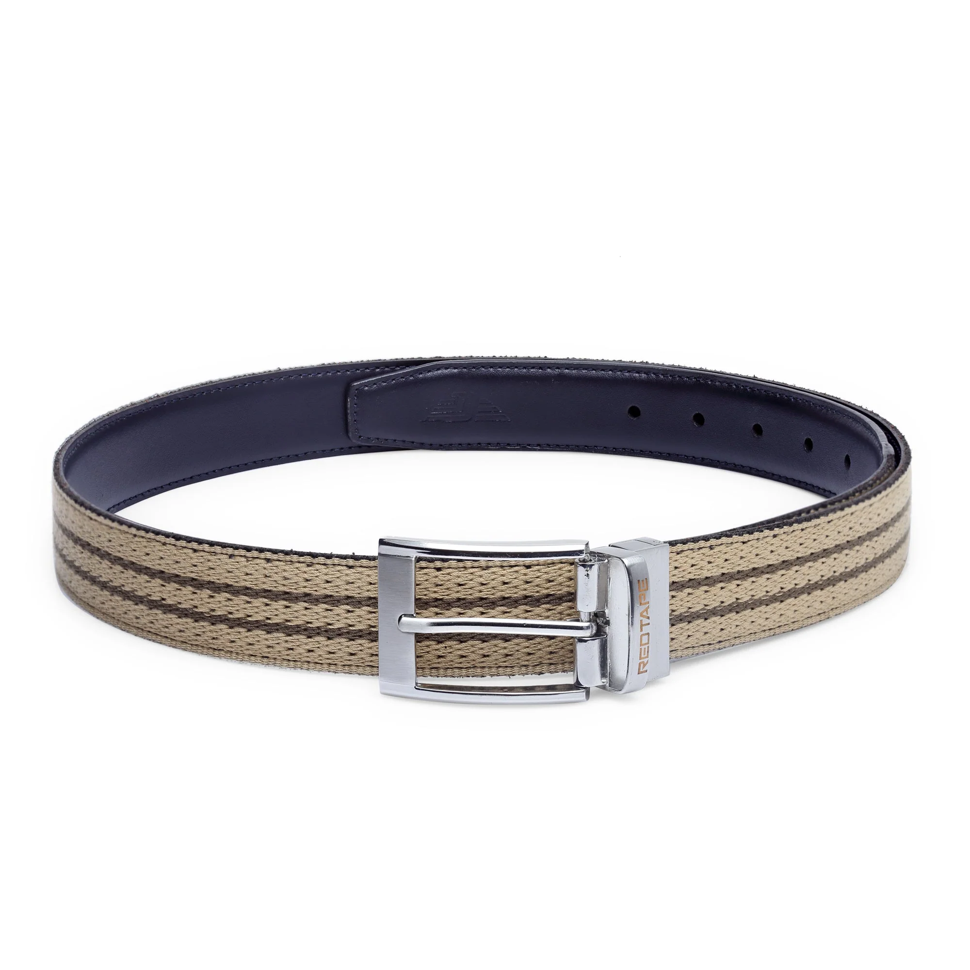 Men Navy Leather Reversible Belt - Image 3