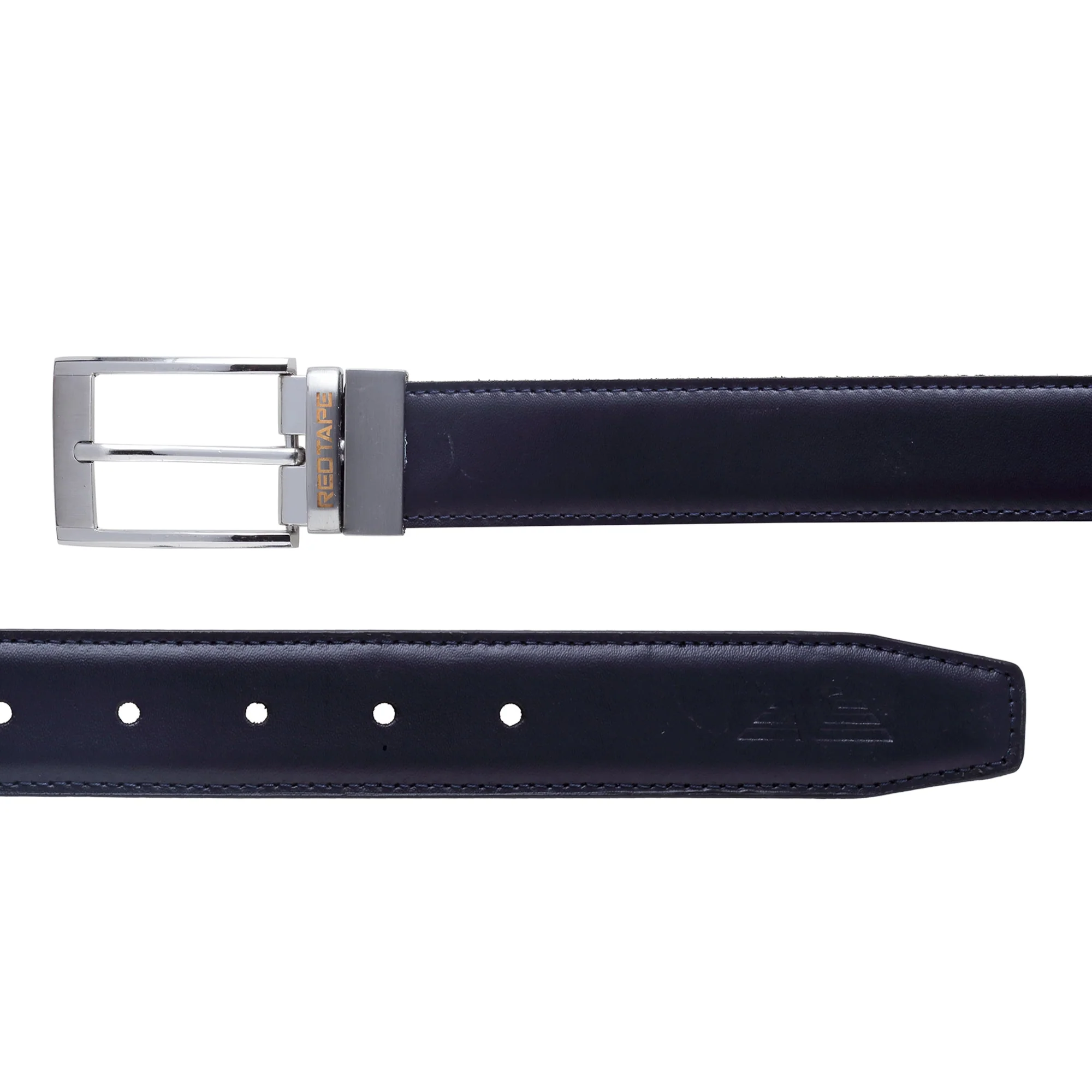 Men Navy Leather Reversible Belt - Image 5