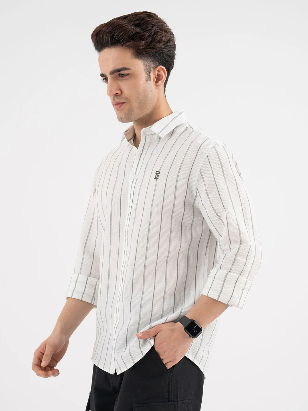 Menâ€™s Off-White Casual Stripe Shirt - Image 2