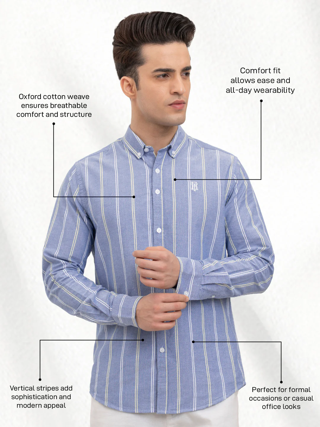 Menâ€™s Blue Striped Oxford Shirt | Classic Cotton Sophistication - Image 2