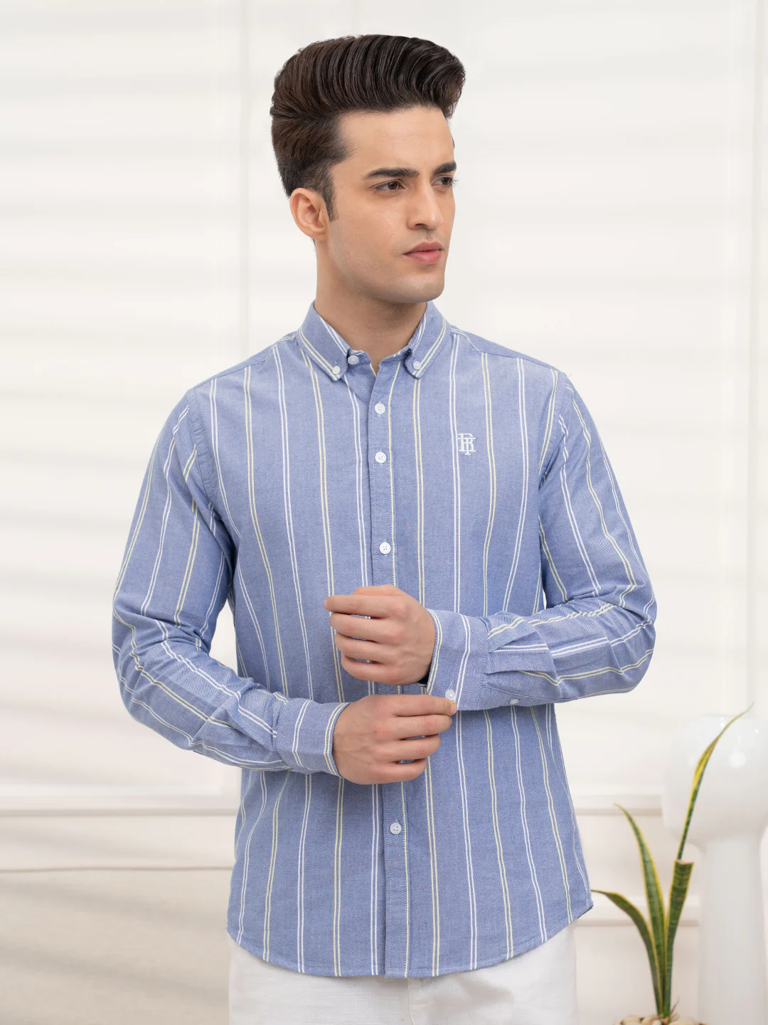 Menâ€™s Blue Striped Oxford Shirt | Classic Cotton Sophistication - Image 3