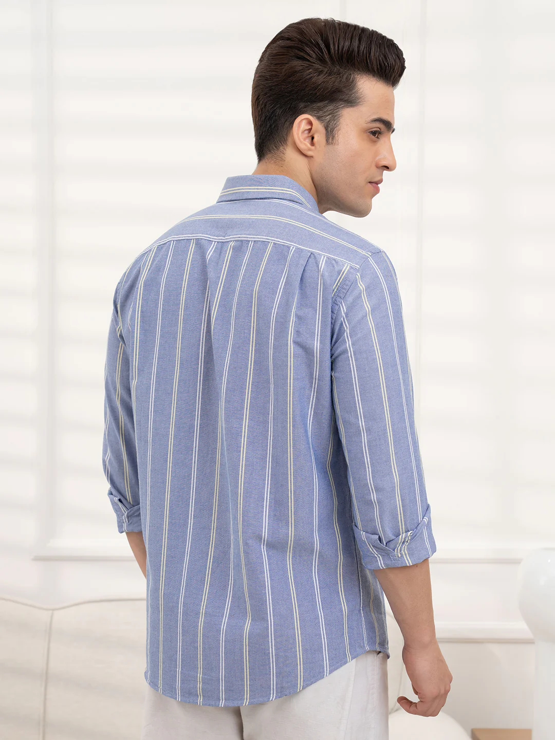 Menâ€™s Blue Striped Oxford Shirt | Classic Cotton Sophistication - Image 5