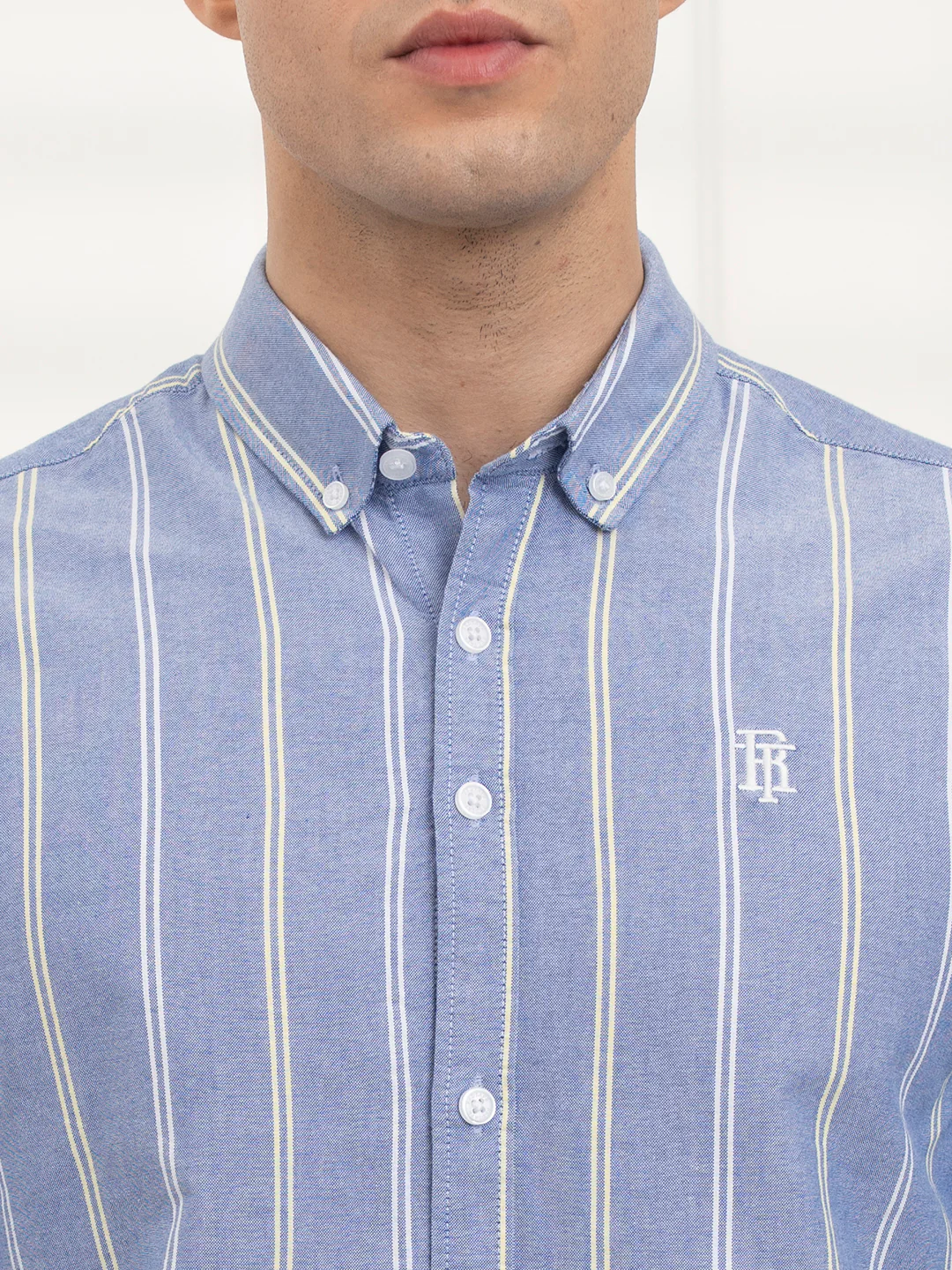 Menâ€™s Blue Striped Oxford Shirt | Classic Cotton Sophistication - Image 6