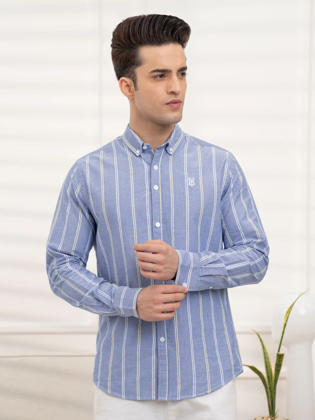 Menâ€™s Blue Striped Oxford Shirt | Classic Cotton Sophistication - Image 7