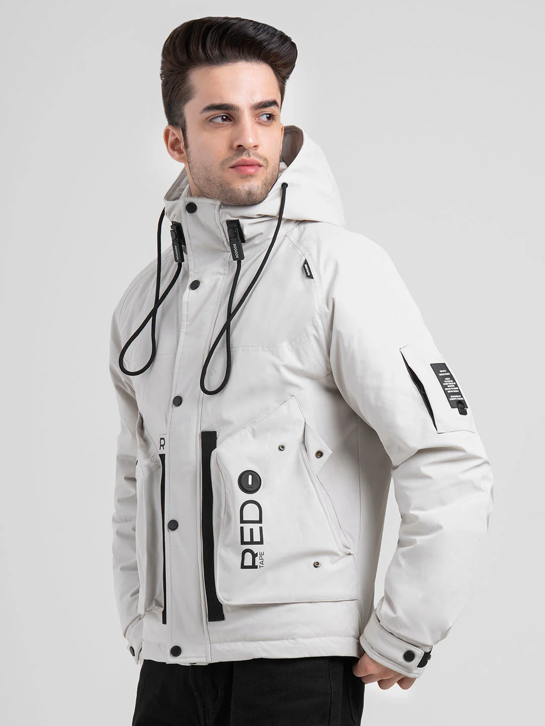 Men's Hooded Winter Off-White Jacket | White Utility Comfort - Image 3