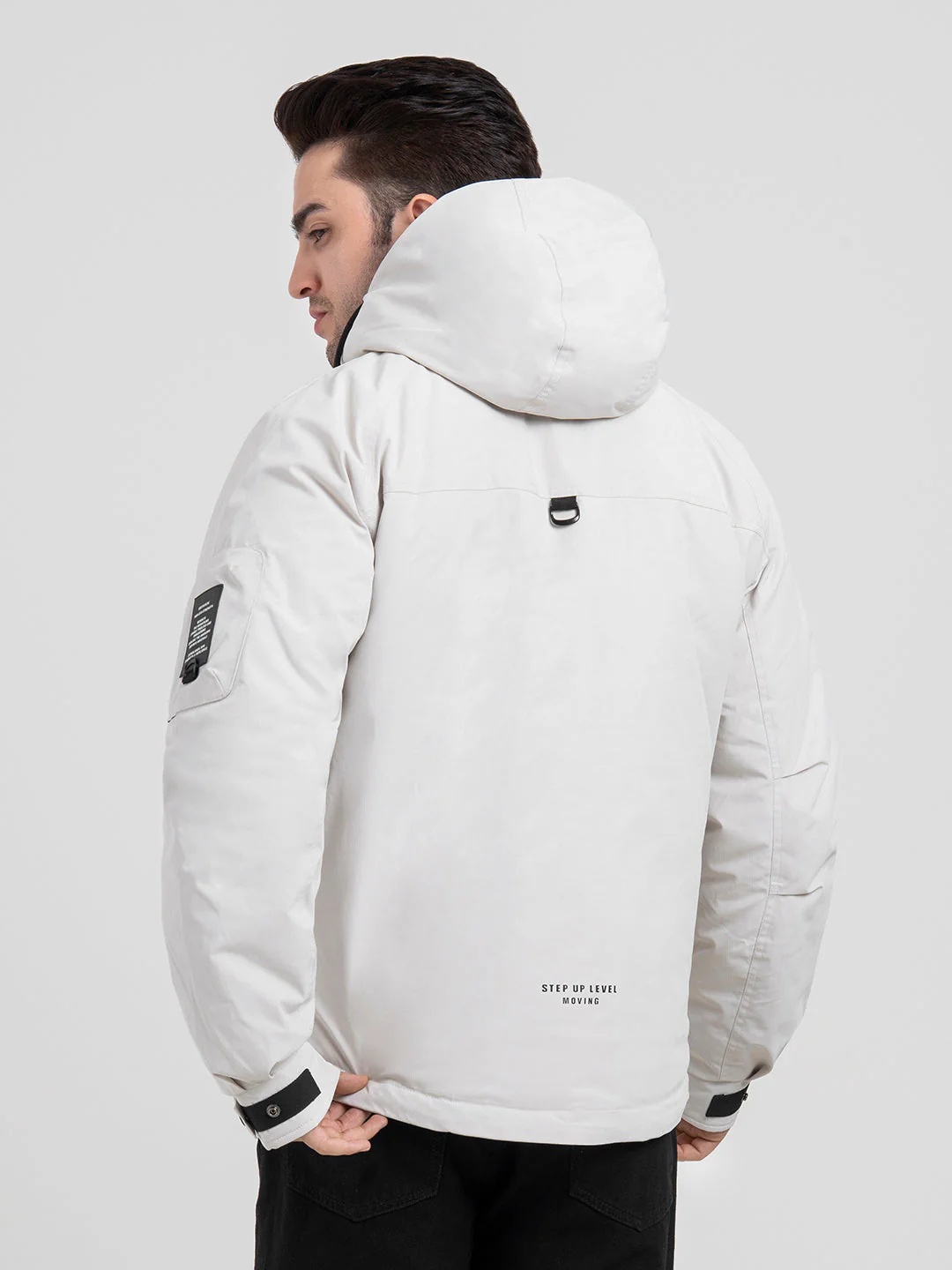 Men's Hooded Winter Off-White Jacket | White Utility Comfort - Image 4