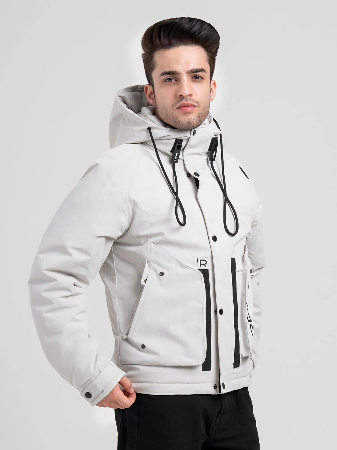 Men's Hooded Winter Off-White Jacket | White Utility Comfort - Image 6