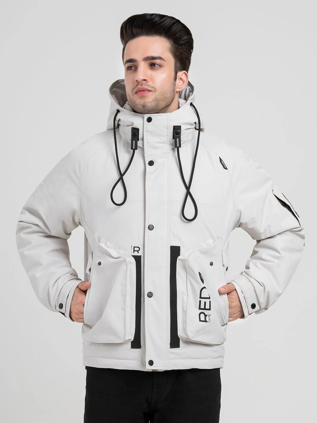 Men's Hooded Winter Off-White Jacket | White Utility Comfort - Image 7