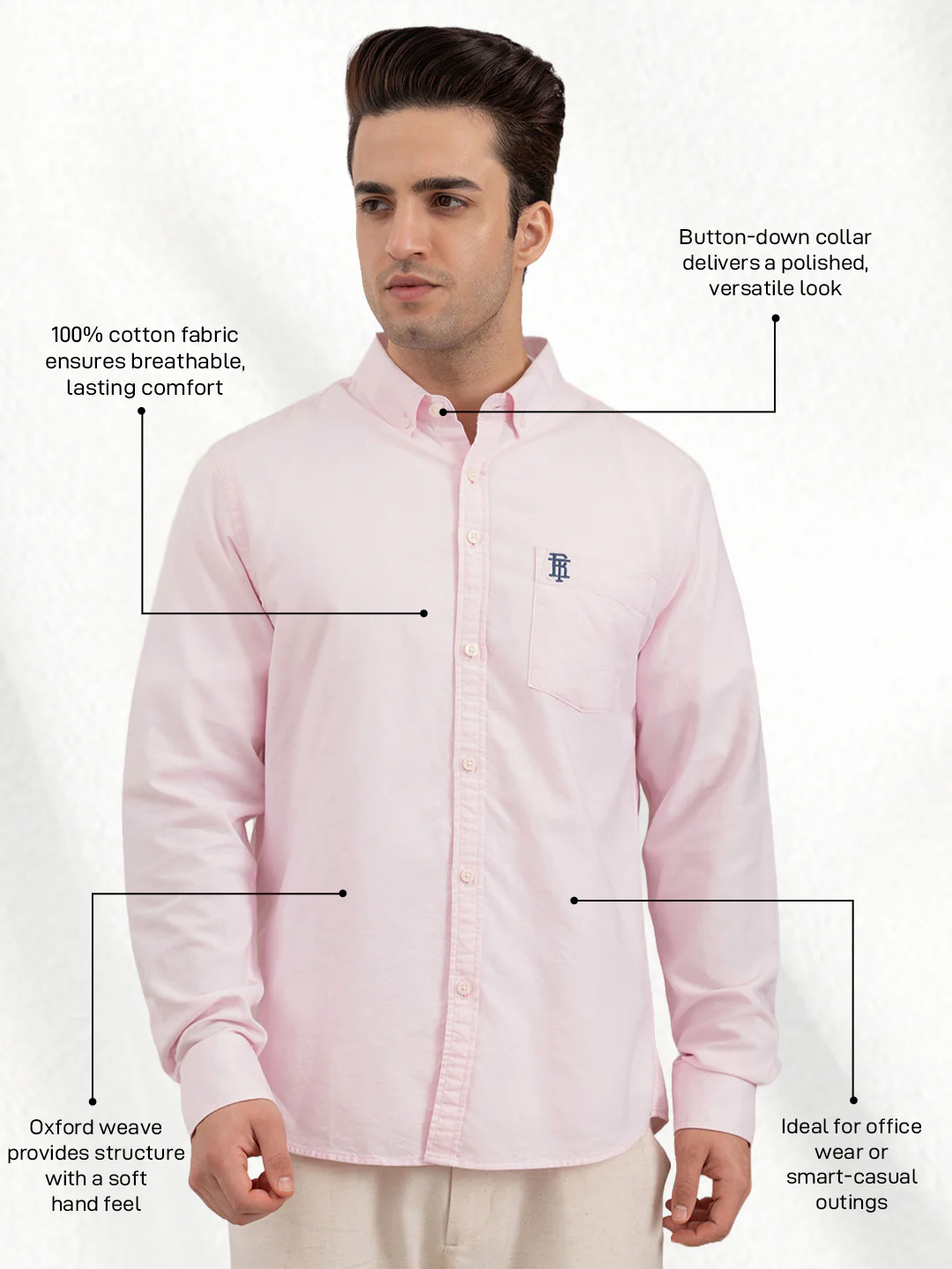 Menâ€™s Pink Oxford Shirt | Refined Cotton Comfort - Image 2