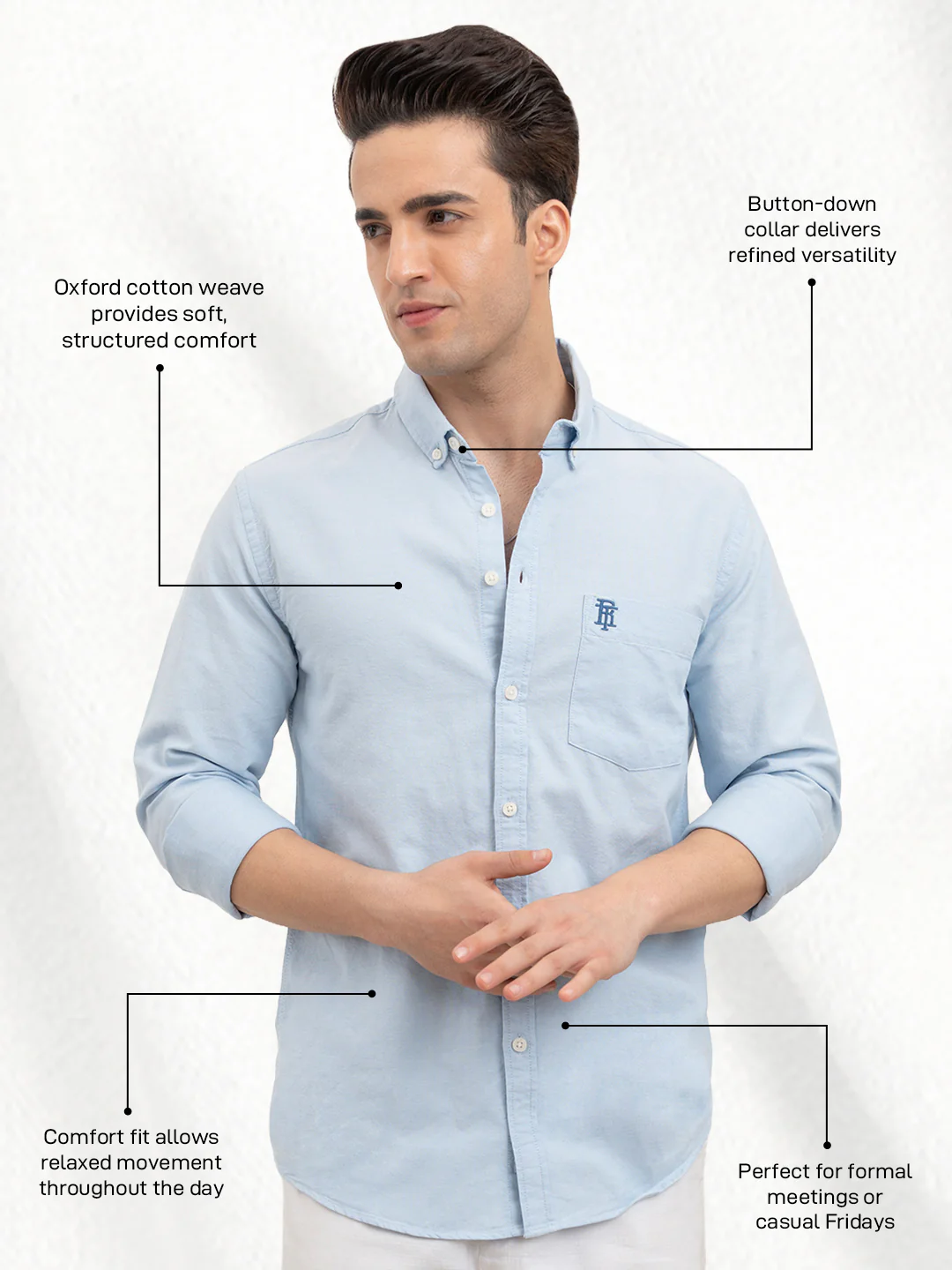 Menâ€™s Sky Blue Oxford Shirt | Refined Everyday Classic - Image 2