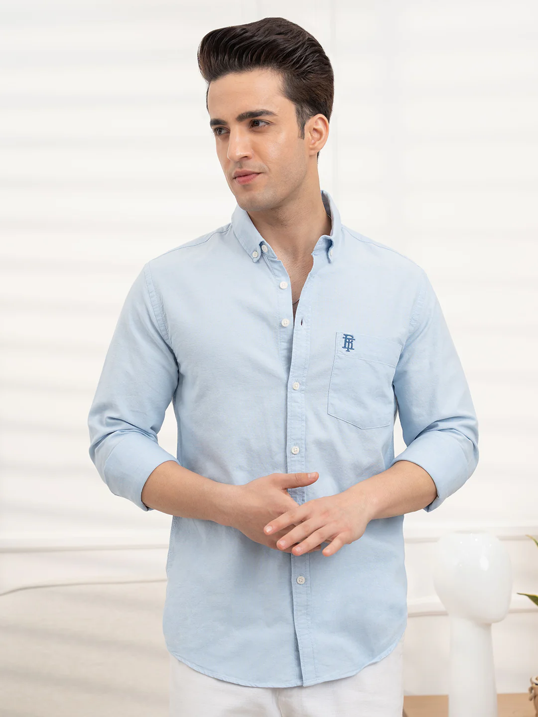 Menâ€™s Sky Blue Oxford Shirt | Refined Everyday Classic - Image 3