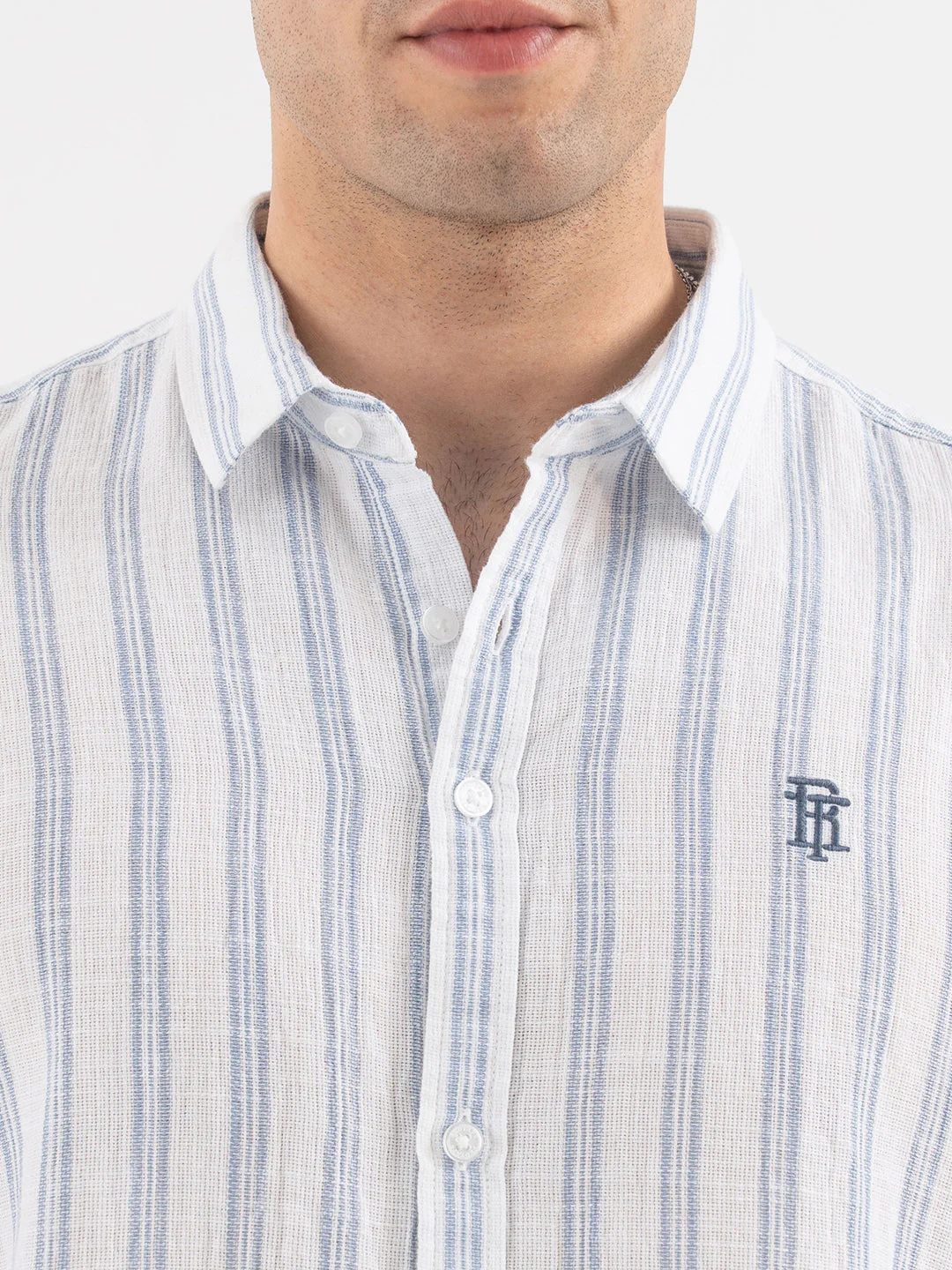 Menâ€™s Slate Blue Casual Stripe Shirt - Image 4