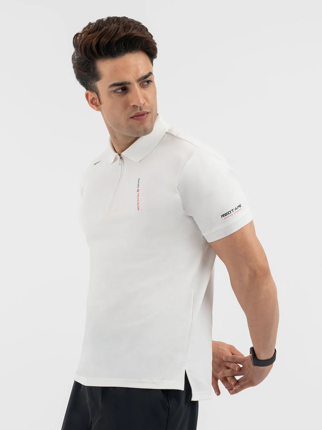 Red Tape Menâ€™s White Athleisure Polo T-Shirt - Image 2
