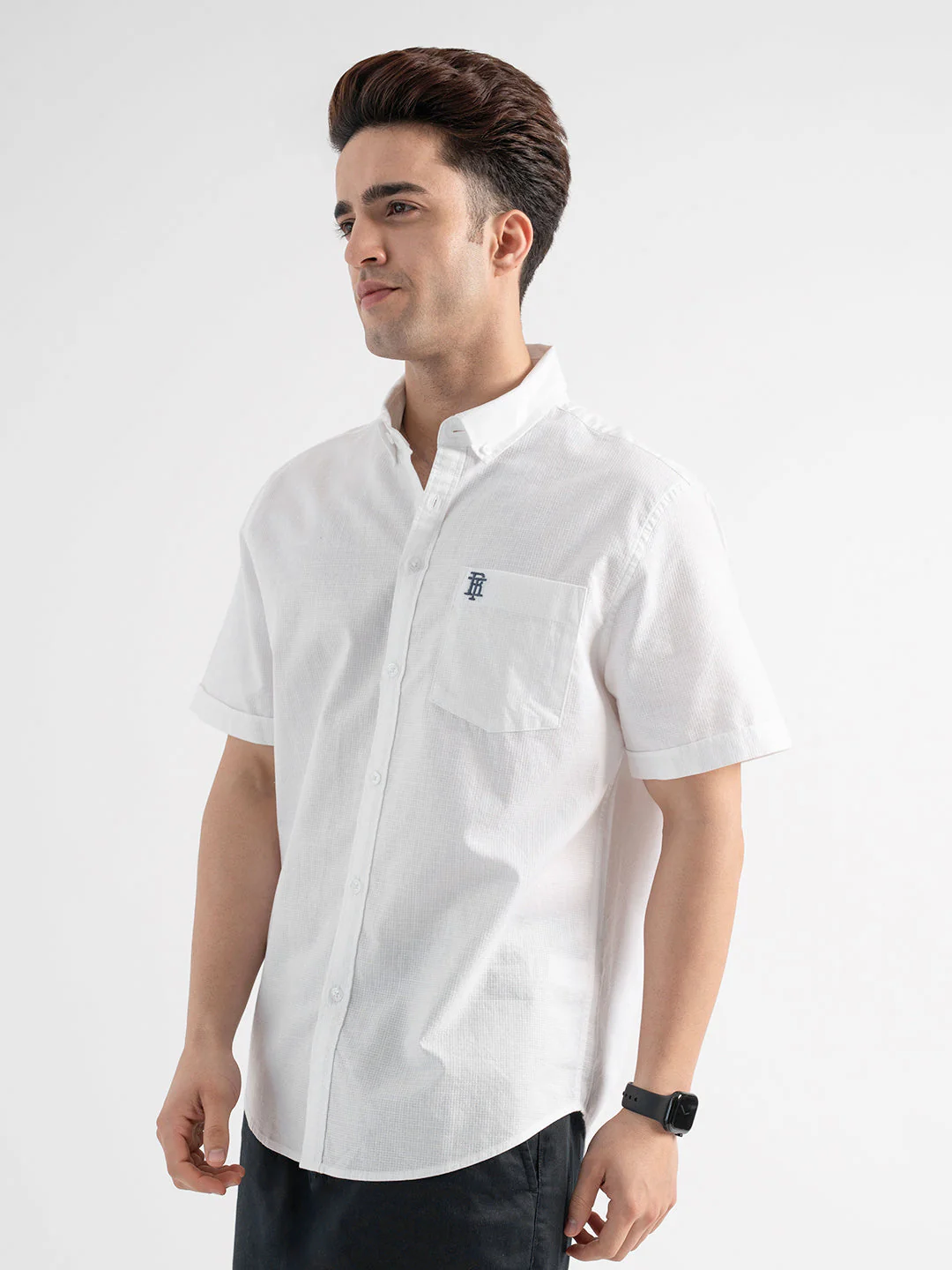 Men's White Casual Half Sleeve Shirt - Image 2