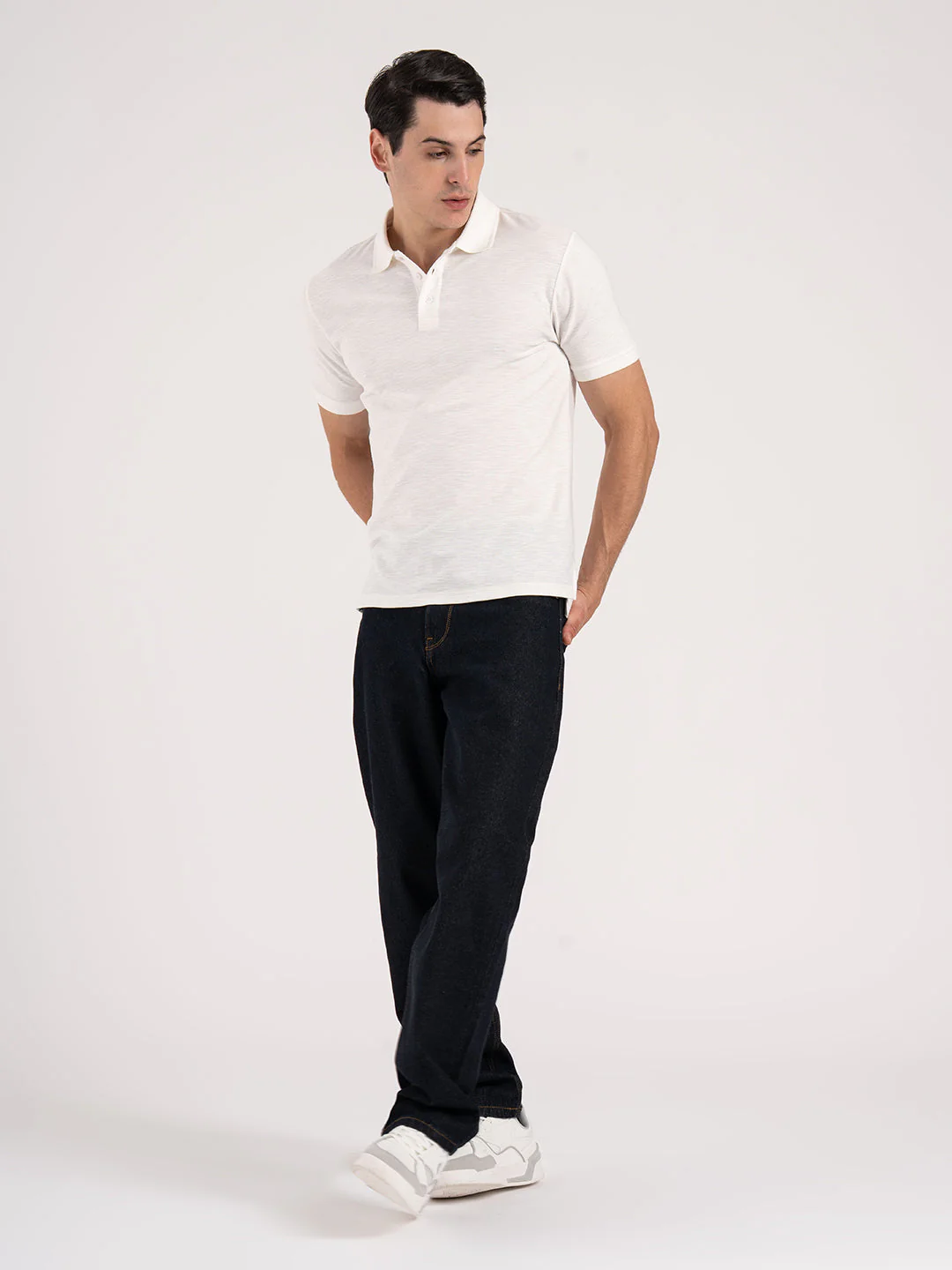 Men White Structure Pattern Cotton Polyester Spandex Polo Collar Regular Fit T-Shirt - Image 7