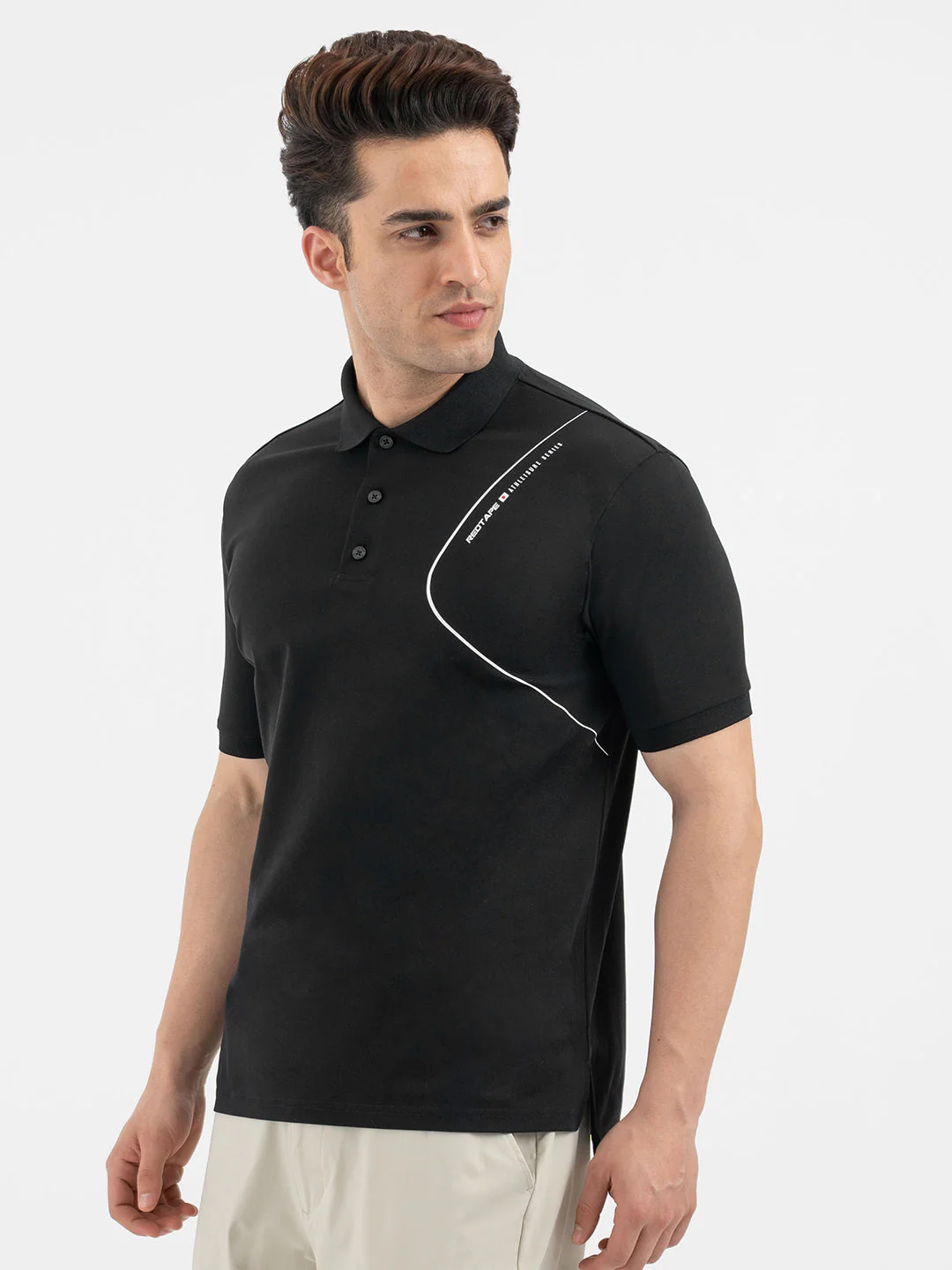 Red Tape Menâ€™s Black Athleisure Polo T-Shirt - Image 2
