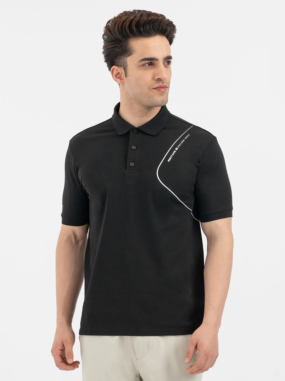Red Tape Menâ€™s Black Athleisure Polo T-Shirt - Image 7