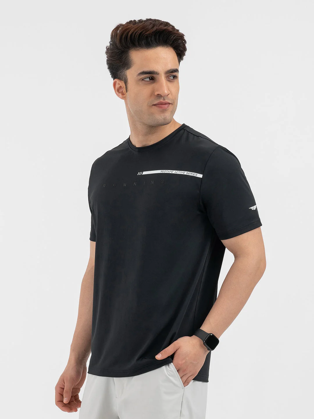 Red Tape Menâ€™s Black Graphic Activewear T-Shirt - Image 2