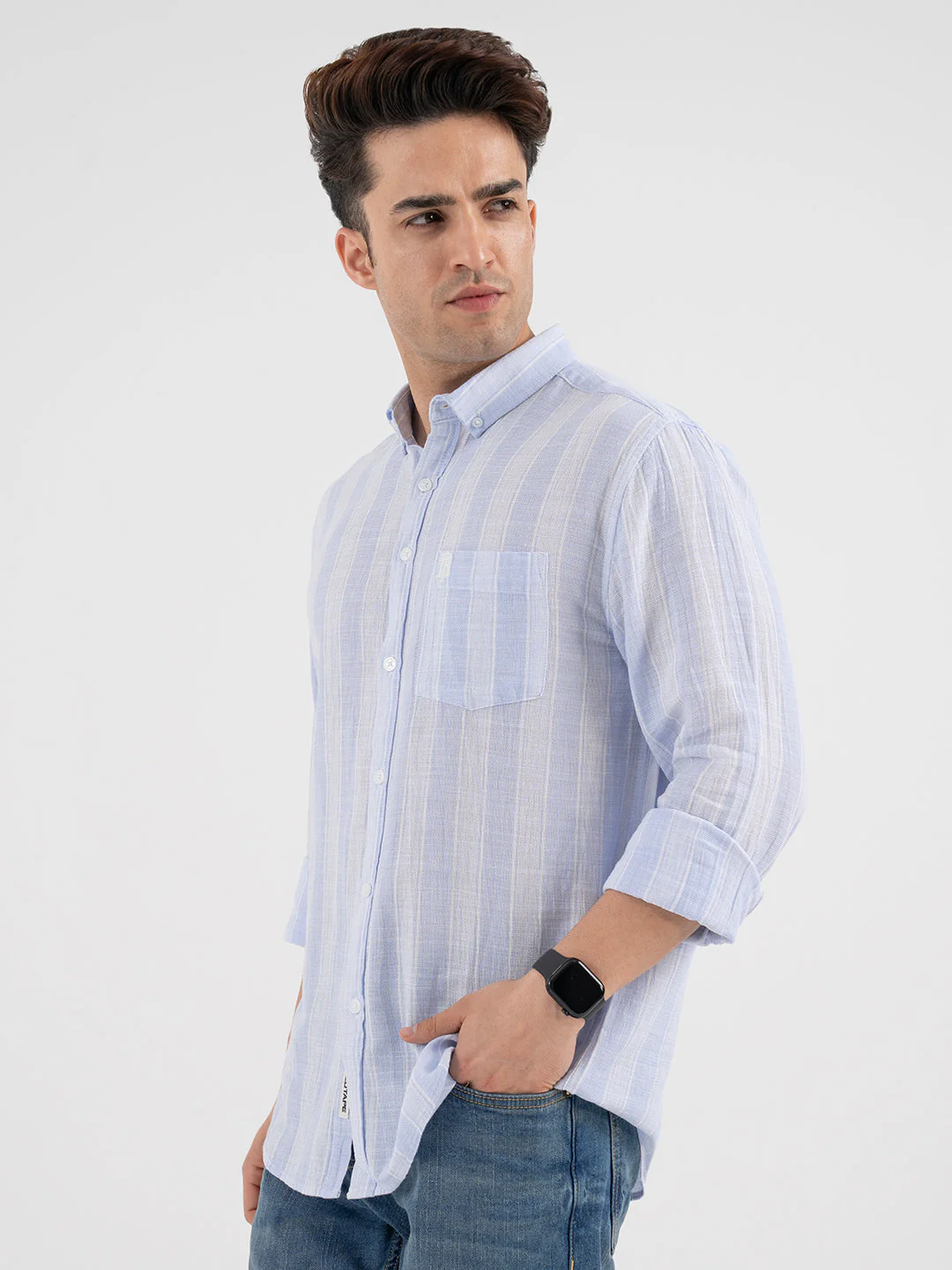 Red Tape Menâ€™s Blue Striped Shirt - Image 2