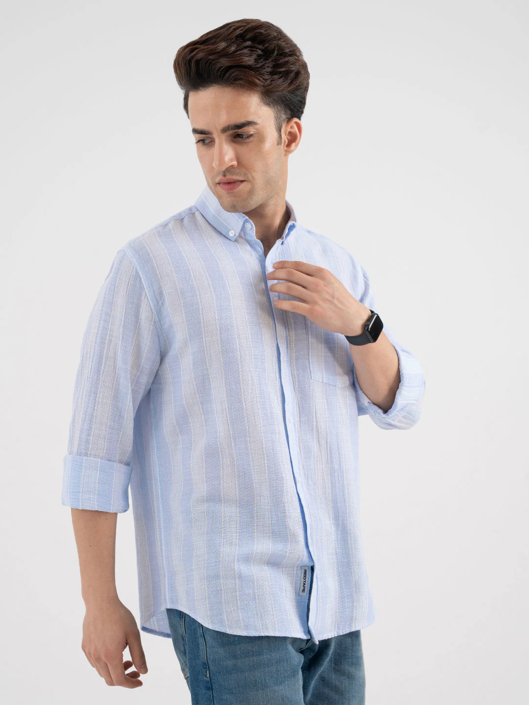 Red Tape Menâ€™s Blue Striped Shirt - Image 5
