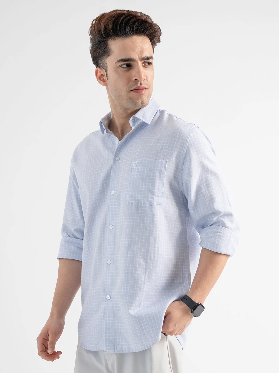 Menâ€™s Casual Blue Check Shirt - Image 2
