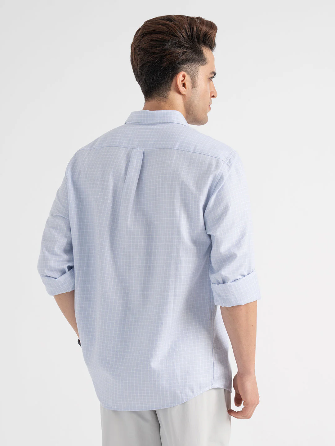 Menâ€™s Casual Blue Check Shirt - Image 3