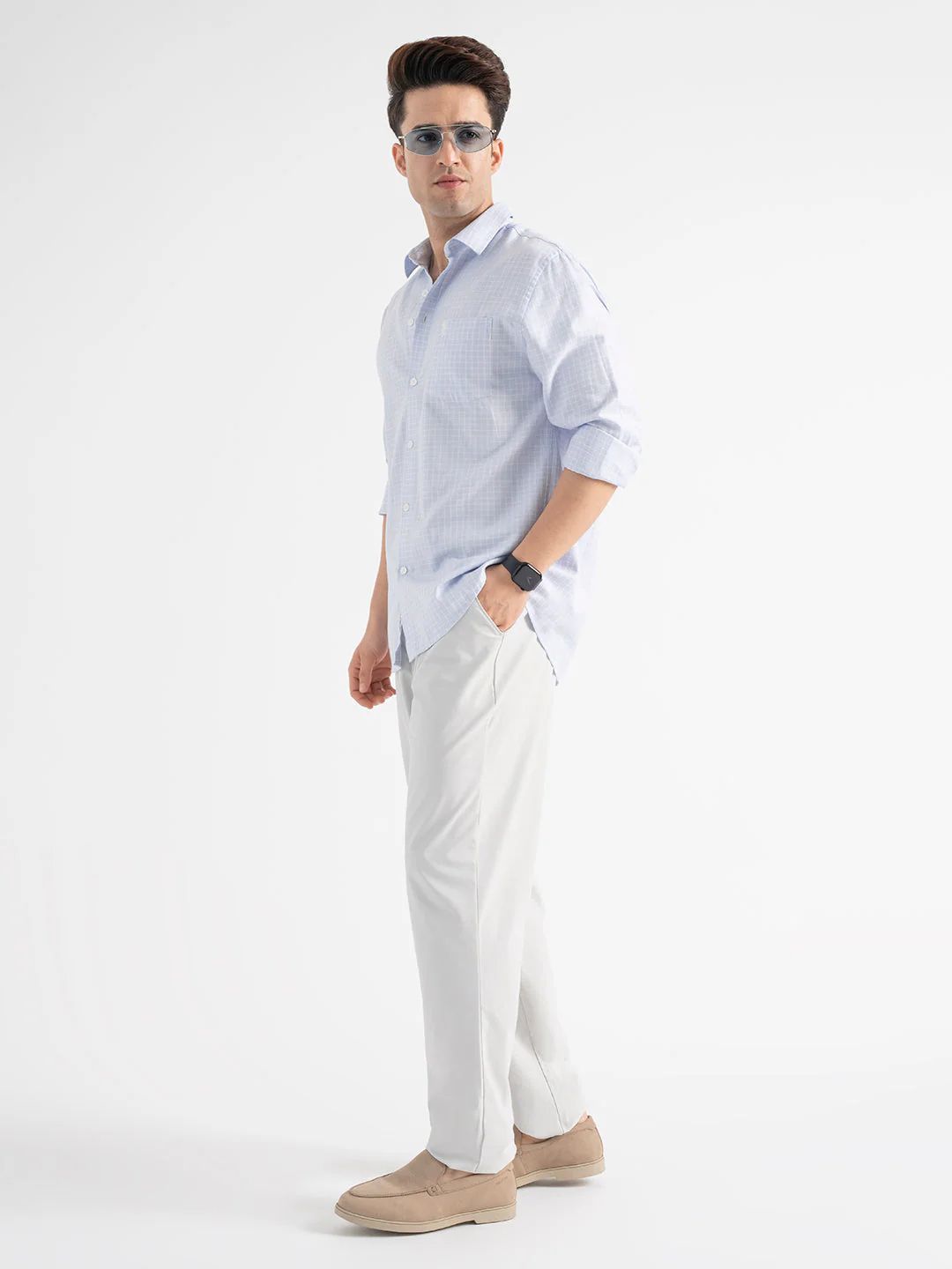 Menâ€™s Casual Blue Check Shirt - Image 5