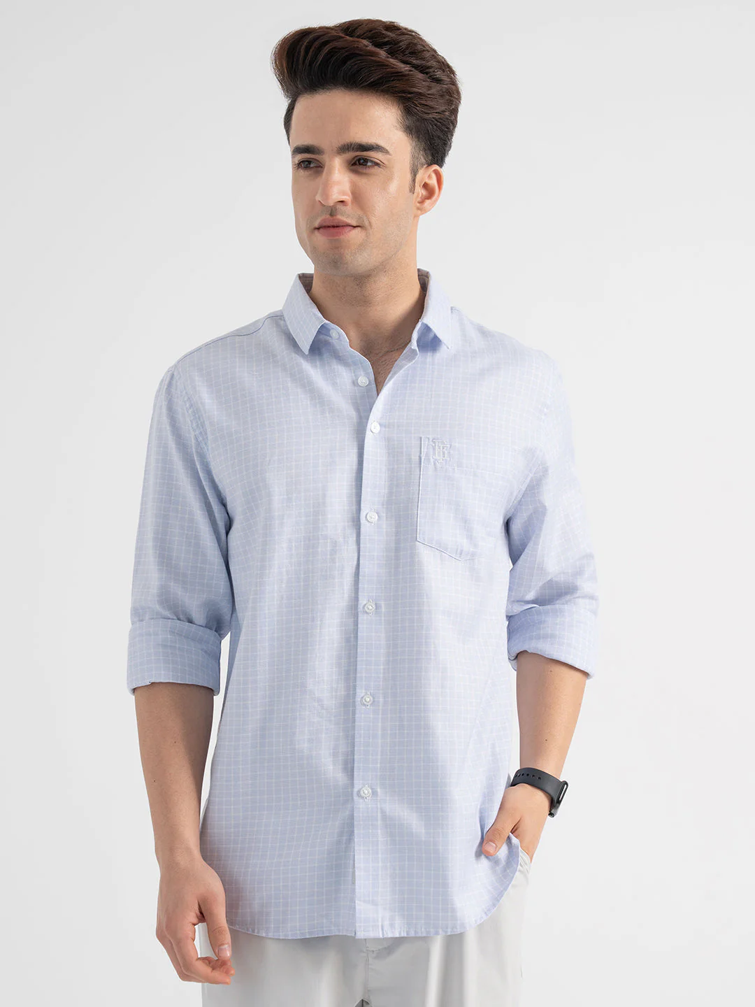 Menâ€™s Casual Blue Check Shirt - Image 6