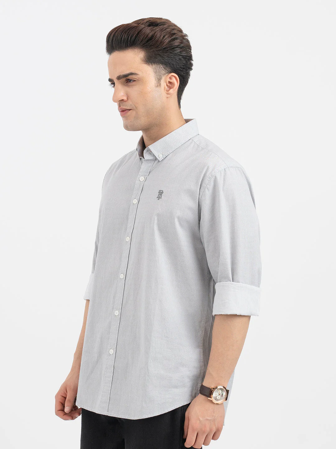 Red Tape Menâ€™s Light Grey Striped Shirt - Image 2