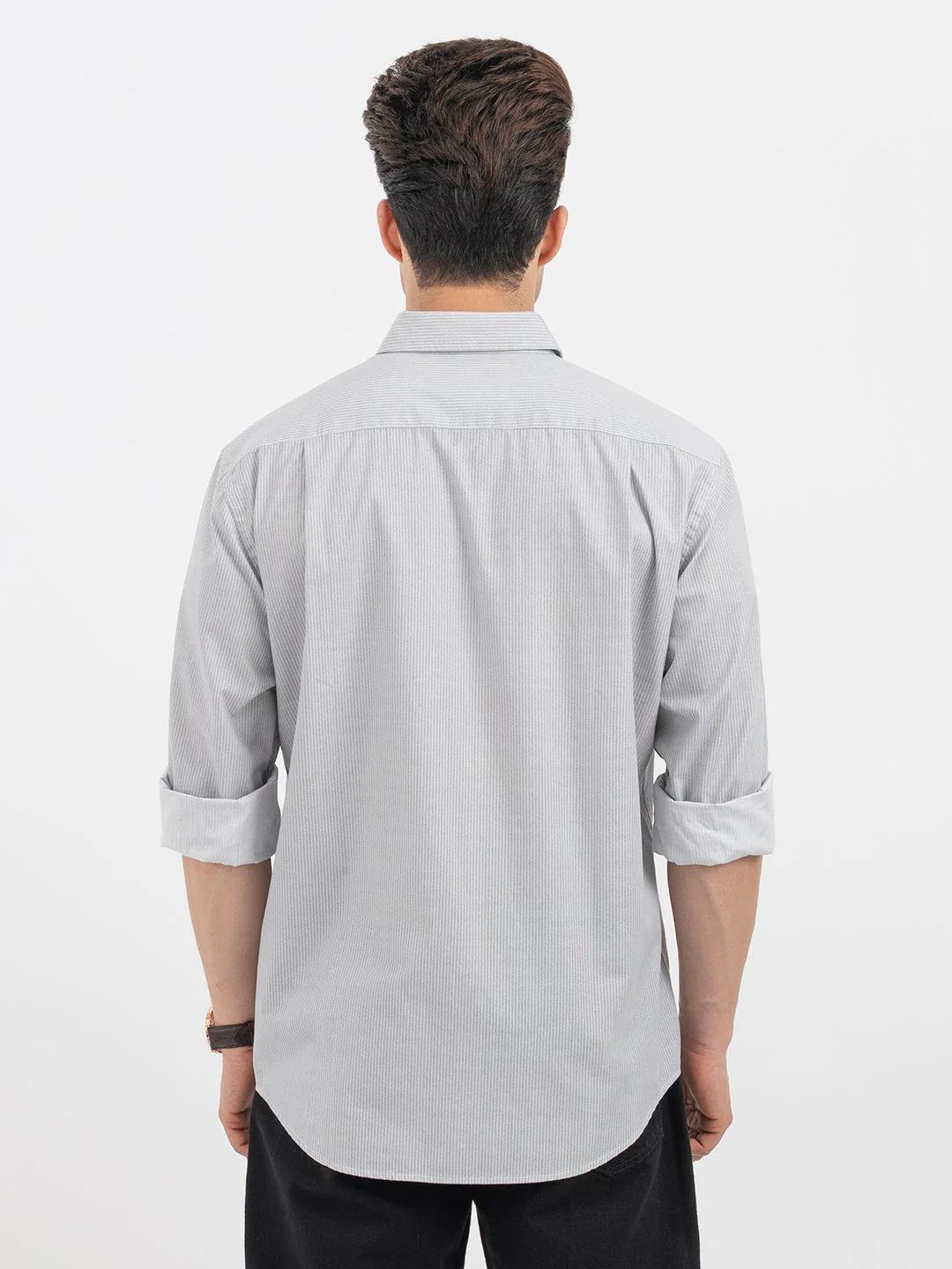 Red Tape Menâ€™s Light Grey Striped Shirt - Image 3