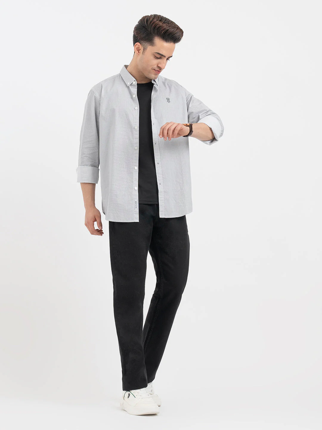 Red Tape Menâ€™s Light Grey Striped Shirt - Image 5