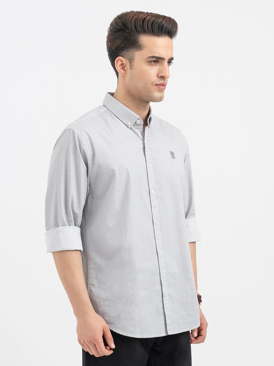 Red Tape Menâ€™s Light Grey Striped Shirt - Image 6