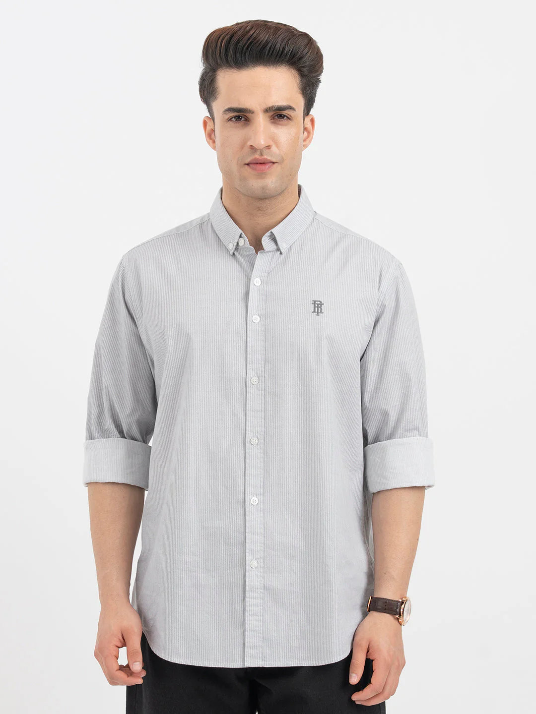 Red Tape Menâ€™s Light Grey Striped Shirt - Image 7