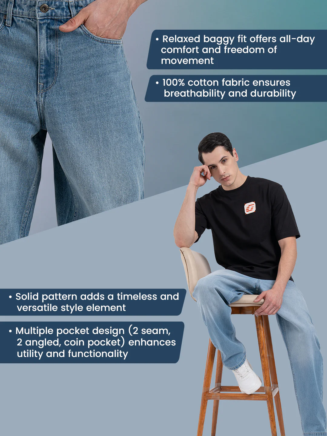 Mens Baggy Fit Jeans - Image 2
