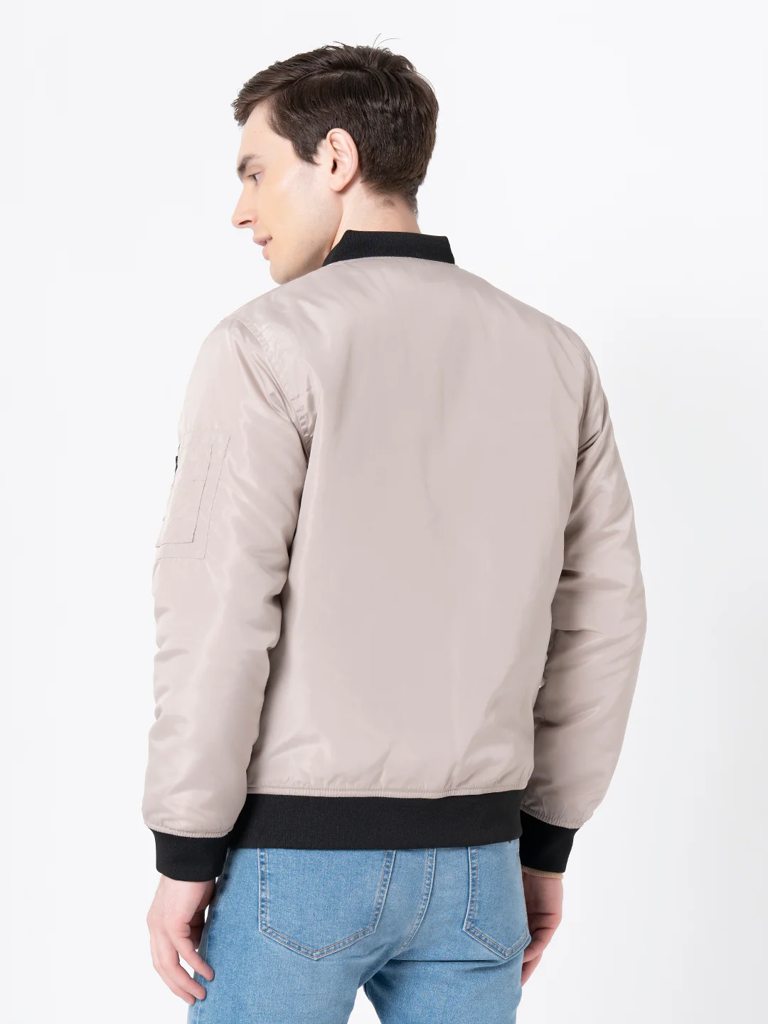 Men's Beige Solid Jacket - Image 3